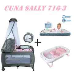 EBABY - Cuna 716-3 Sally Tina Rosa Colchon Rosa-Azul
