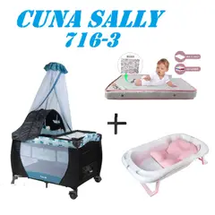 EBABY - Cuna Ebaby 716-3 Sally Tina Rosa Colchon Azul-Rosa