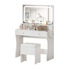 BH BARAKA HOME PREMIUM - Tocador Joyero Trollanes con Espejo + Puff