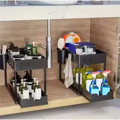 GENERICO - Organizador de 2 niveles Repisas Cocina Baño color NEGRO