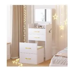 TU MESITA - Tocador Viral 3 en 1 color Blanco 3 cajones con Espejo y Banquito
