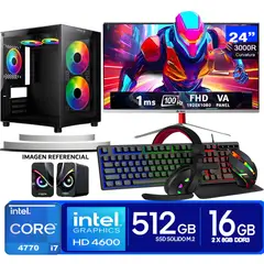 INTEL - Computadora Pc Core i7 4770 Monitor 24 fhd' RAM 16 GB SSD 500 GB PARLANTES