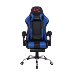 KUZLER - Silla Gamer Azul masajeador reposapiés y base metálica RIK-101M