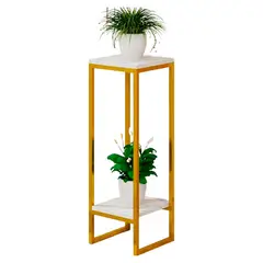 GENERICO - Mesa Auxiliar de 75 x 30 cm con Acabado de Mármol y Estructura Dorada