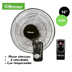 BOSSKO - Ventilador de Pared con Control Remoto de 16 Pulgadas
