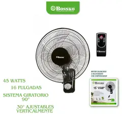 BOSSKO - Ventilador de Pared BK 8452PD de 16 con Control Remoto
