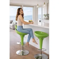 GENERICO - 2 SILLAS BANCOS BAR TABURETE ALTURA REGULABLE GIRATORIO INTERIOR O EXTERIOR PREMIUM RIWAY VERDE
