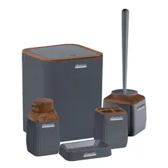OKYANUS - Set de baño cuadrado con rayas 5 piezas, madera negro