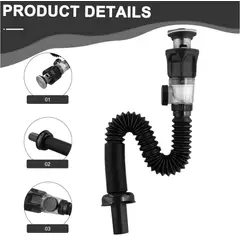 FERREXPRESS - Desague Sifón flexible Corrugado Negro con anti olor y Push para Cocina o Baño