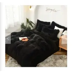 GENERICO - EDREDÓN PIEL DE OSO 2 FUNDAS DE ALMOHADA QUEEN NEGRO