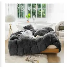 GENERICO - EDREDÓN PIEL DE OSO 2 FUNDAS DE ALMOHADA QUEEN GRIS
