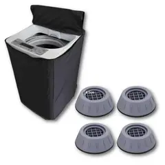 GENERICO - Funda Lavadora Lona color Negro 15-22 kg + 4 Soportes