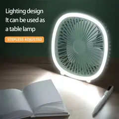 OEM - Mini Ventilador Verde Con Luz Led Recargable 3 Velocidades