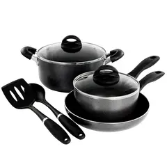 OSTER - Juego de Ollas aluminio antiadherente 7 piezas Clairborne gris