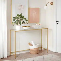 GENERICO - Mesa de Recibidor Moderna con Vidrio Templado y Estructura Dorada