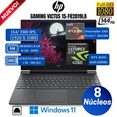 HP - Laptop Victus 15-FB2019la, 15.6” FHD IPS, RYZEN 7-8845HS, Ram 16GB, Ssd 1TB, Rtx 4050 6GB, Win 11