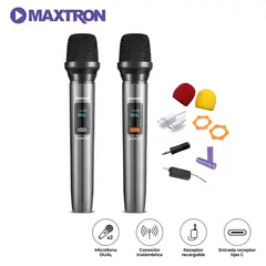 MAXTRON - Micrófono Dual MX 7228BT Inalámbrico BT Recargable