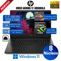 HP - Laptop Omen Gaming 17-db0006la 17.3” FHD IPS, RYZEN 7-8845HS, Ram 16GB, Ssd 1 TB, Rtx 4050, Win11