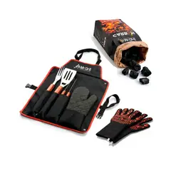 MR GRILL - Pack Mandil por 3 pzas + Eco Carbón Ecológico 2kg + Guantes de Fuego