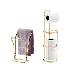 FUTURE - Combo porta papel higiénico piso y toallero doble dorado
