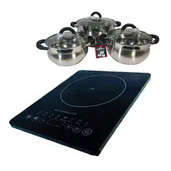 NATIONALIZER - Cocina de Inducción más Ollas 6 Piezas Acero Inox
