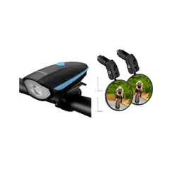 GENERICO - KIT ESPEJO PARA CICLISTA +LUZ DELANRTERA CON CLÁXON