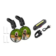 GENERICO - KIT ESPEJO + LUZ POSTERIOR DE 100LM PARA CICLISTA