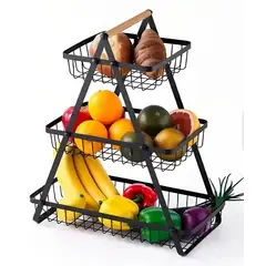 GENERICO - Frutero organizador 3 niveles acero carbono color negro 40.5x21x49cm