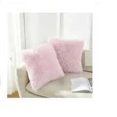 GENERICO - COJIN CUADRADO PELO LARGO 35X35 ROSADO BEBE