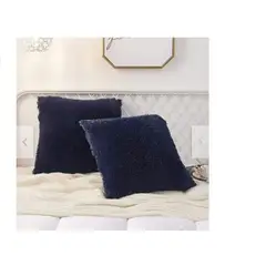 GENERICO - COJIN CUADRADO PELO LARGO 35X35 AZUL MARINO