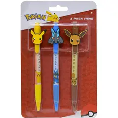 POKEMON - 3 lapiceros bolígrafos Pikachu, Lucario y Eevee