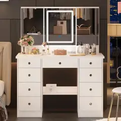 MUEBLES CRISOSTOMO - Tocador de Maquillaje con Luces Led Blanco 110cm