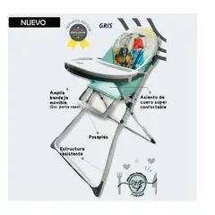 VOYAGE - Silla de Comer Voyage con 5 Puntos de Arnés Gris