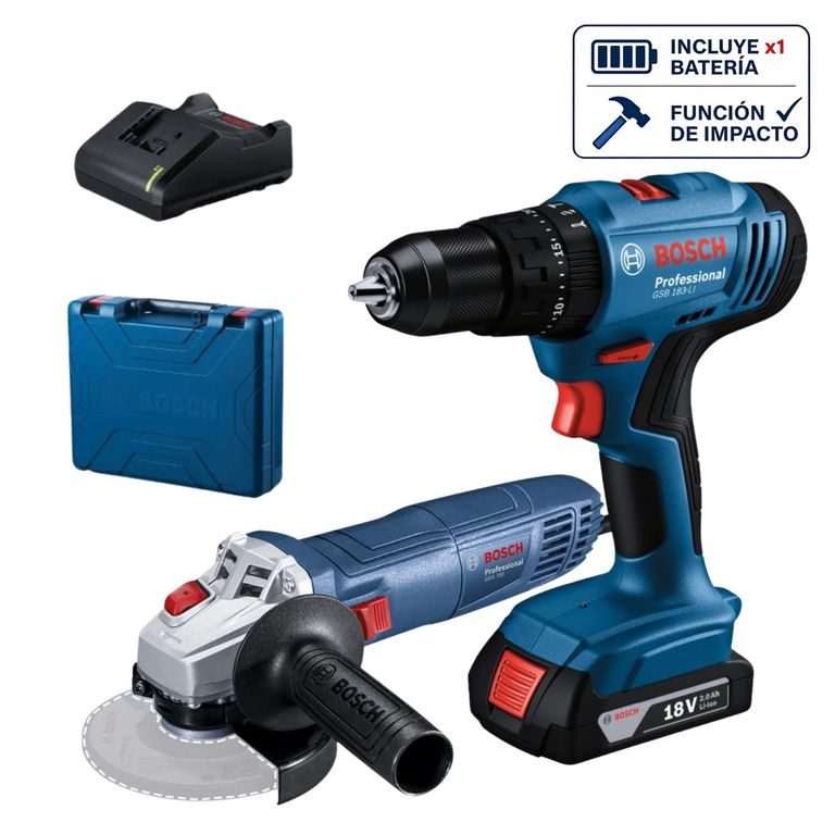 Taladro Percutor 3/8" GSB 183 + amoladora angular 710w Bosch