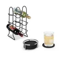 SPECTRUM - Rack 6 botellas de vino negro + Set x 6 posa vasos con base gris
