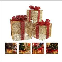 GENERICO - NAVIDAD - Adorno set 03pzs caja regalo de metal con luces led