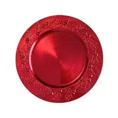 GENERICO - Plato Base Navideño Muérdago Rojo 33CM