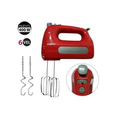 PRIMA - Batidora de Mano 400 Watts 6 Velocidades HM9105E-GSR Rojo