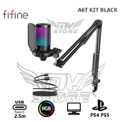 FIFINE - Micrófono Gamer A6T BLACK Soporte de brazo