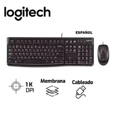 LOGITECH - Teclado y Mouse Logitech MK120 USB con Cable Diseño Ergonómico