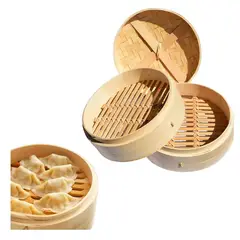 GENERICO - Vaporera De Bambu de 2 Piso Con Tapa Asa 22cm diam 3pza