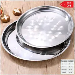 GENERICO - Set x 4 Bandejas Azafates de Acero Inoxidable