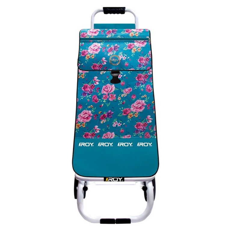 Carrito Mini Estructura Plegable Bolso Floral Celeste