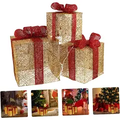 GENERICO - NAVIDAD - Adorno set 03pzs caja regalo de metal con luces led