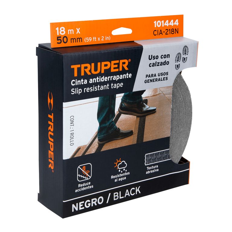 Rollo de 18m de cinta antiderrapante negra 50mm con abrasivo Truper