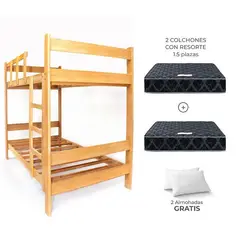 GENERICO - Camarote 1,5 Plaza + 2 Colchones Resorte y Almohadas Gratis