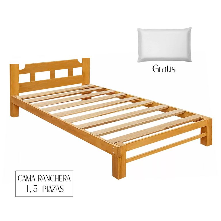 Cama Ranchera 1,5 Plaza de Madera Capirona + Almohada Gratis
