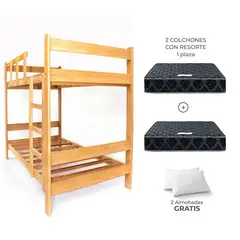 GENERICO - Camarote 1 Plaza + 2 Colchones de Resorte y Almohadas