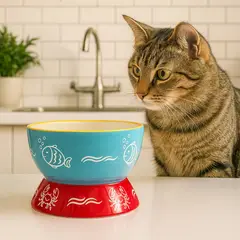 GENERICO - MarineBowl - Comedero Elevado de Cerámica para Mascotas