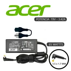 GENERICO - CARGADOR COMPATIBLE ACER PUNTA AMARILLLA 19v 342a 55x17m 65w